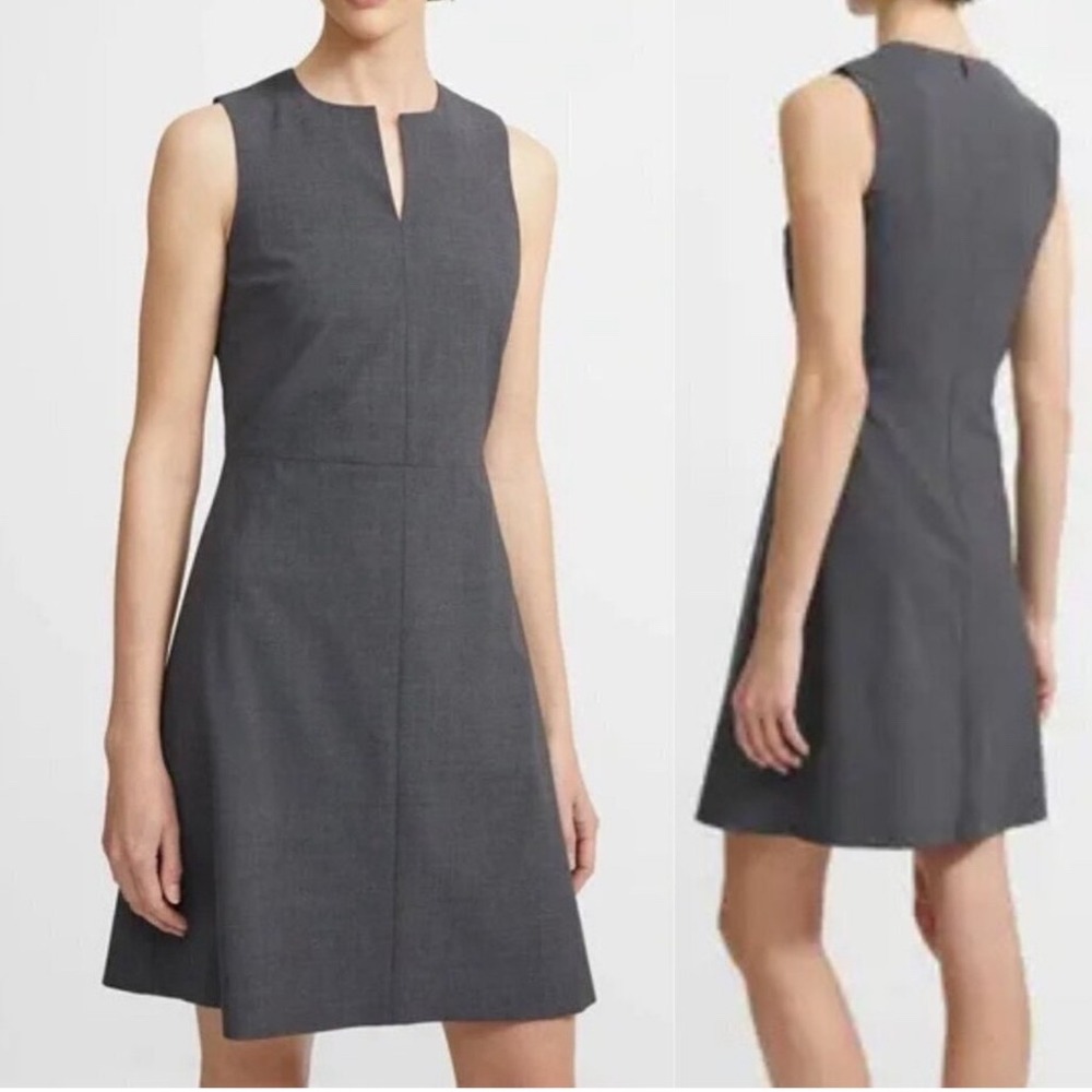Theory Wool Blend Sheath Dress Womens Gray Sleeveless Zip Neck Size 8